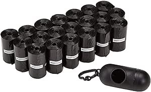 Dog Poop Bags With Dispenser and Leash Clip, Unscented, 300 Count (15 Packs of 20), Black, 13 Inch x 9 Inch