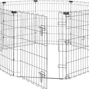 Foldable Octagonal Metal Dog Pen/Puppy Pen/Playpen Indoor for Dogs and Pets, With door, 76.2 cm high, Black