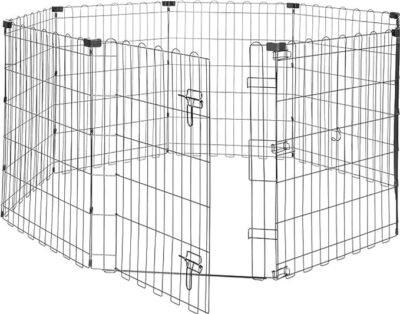 Foldable Octagonal Metal Dog Pen/Puppy Pen/Playpen Indoor for Dogs and Pets, With door, 76.2 cm high, Black