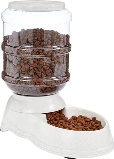 Amazon Basics Dogs and Cats Food Feeder, Small, Grey